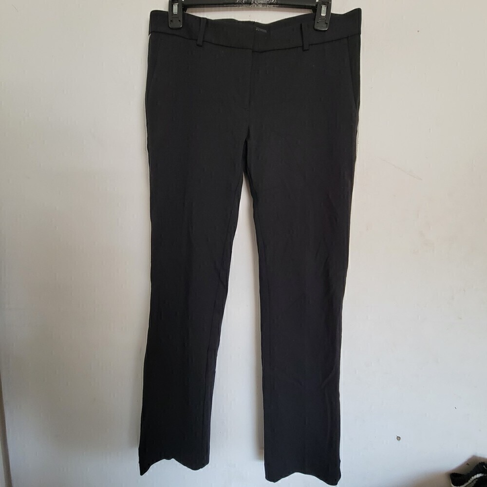 Ann Taylor Petite Silver White Tuxedo Stripe Black Long Trouser Pants Slacks 4P